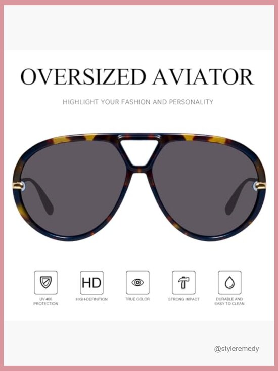 Oversized Aviator Sunglasses with UV400 Protection, Retro Style main image 4